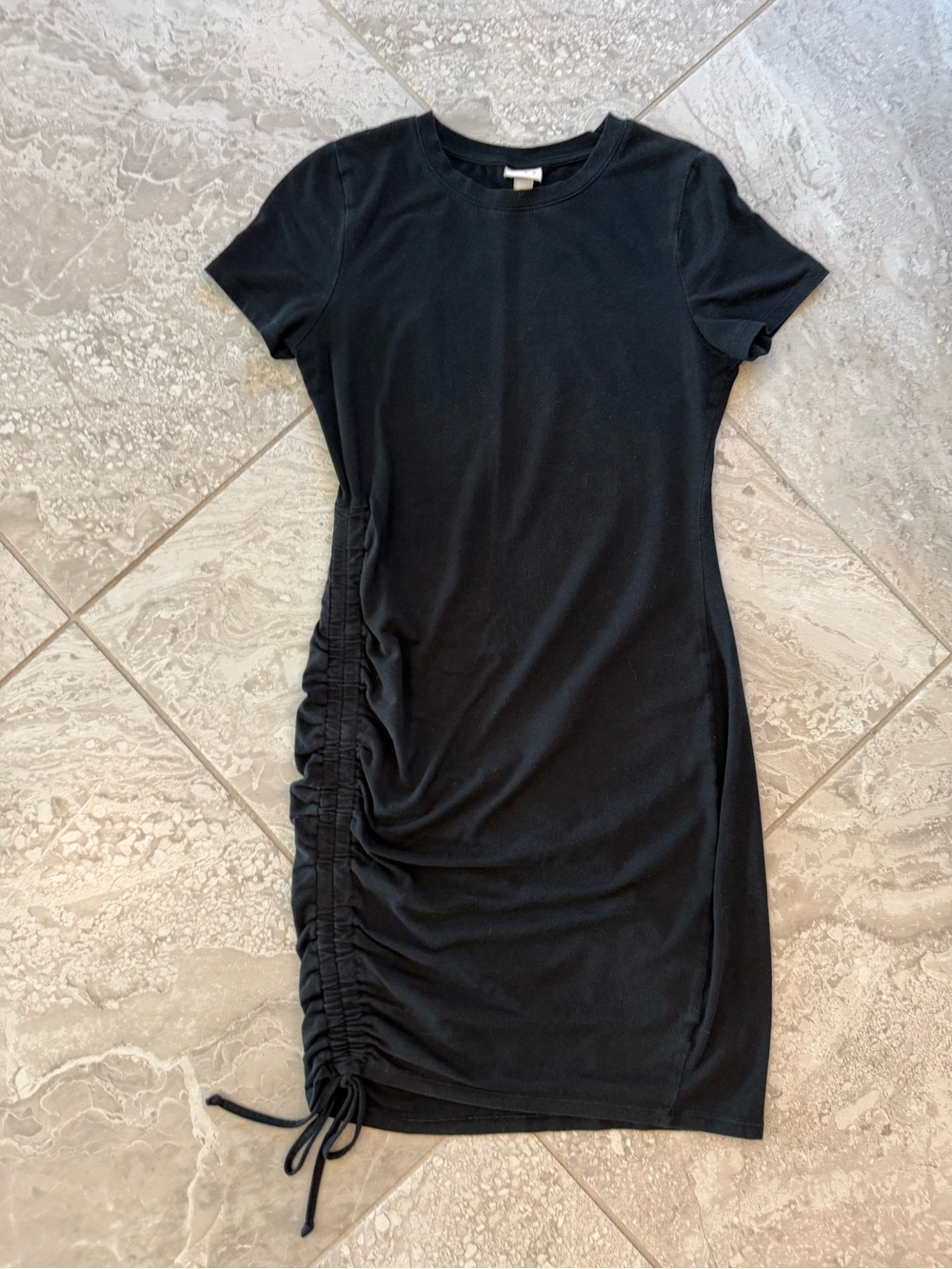 Black Side-Ruched Mini Dress, Size XS